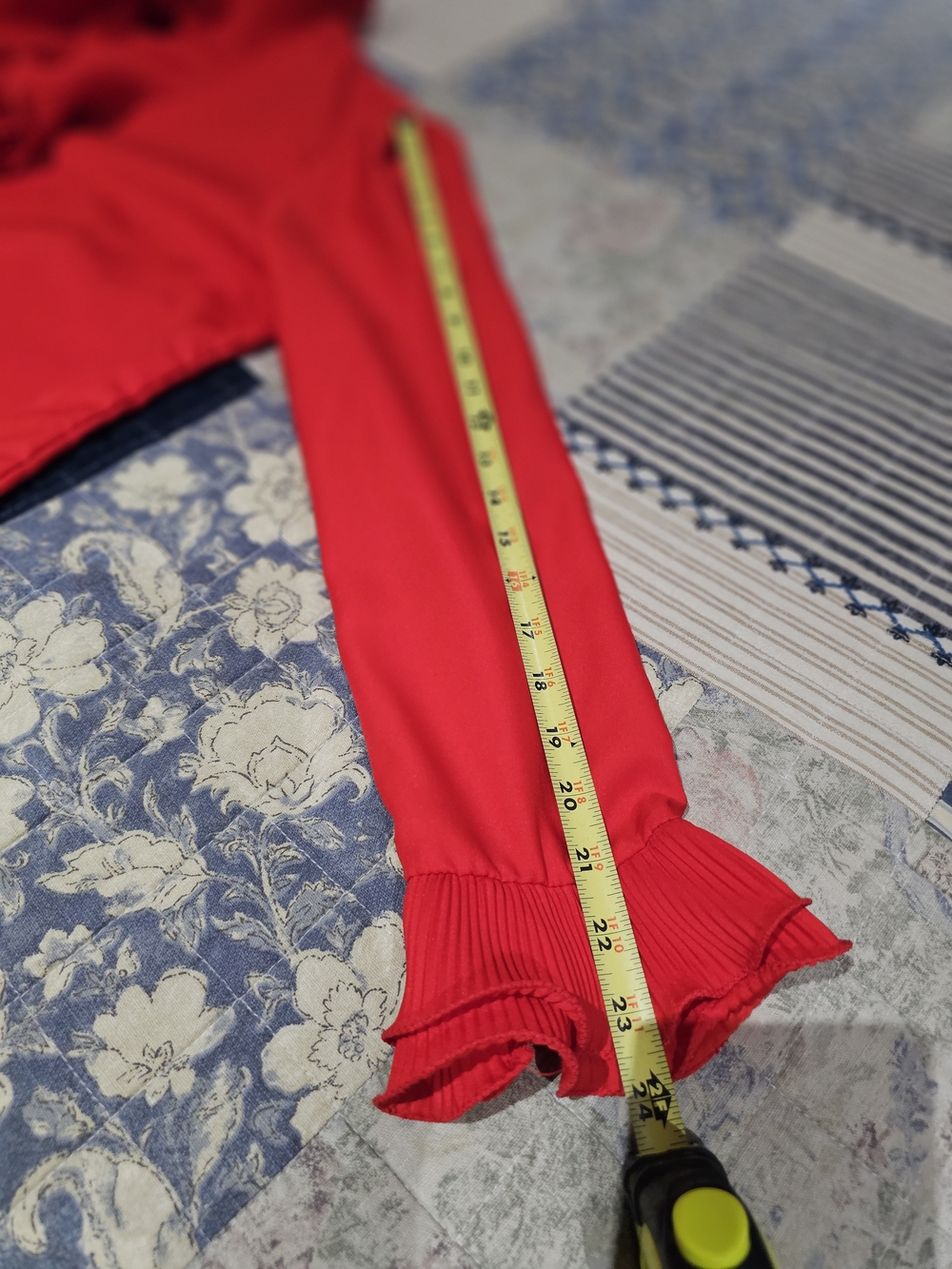 Women's Red Ruffle V-Neck Button Front Blouse - Picture 9 of 10